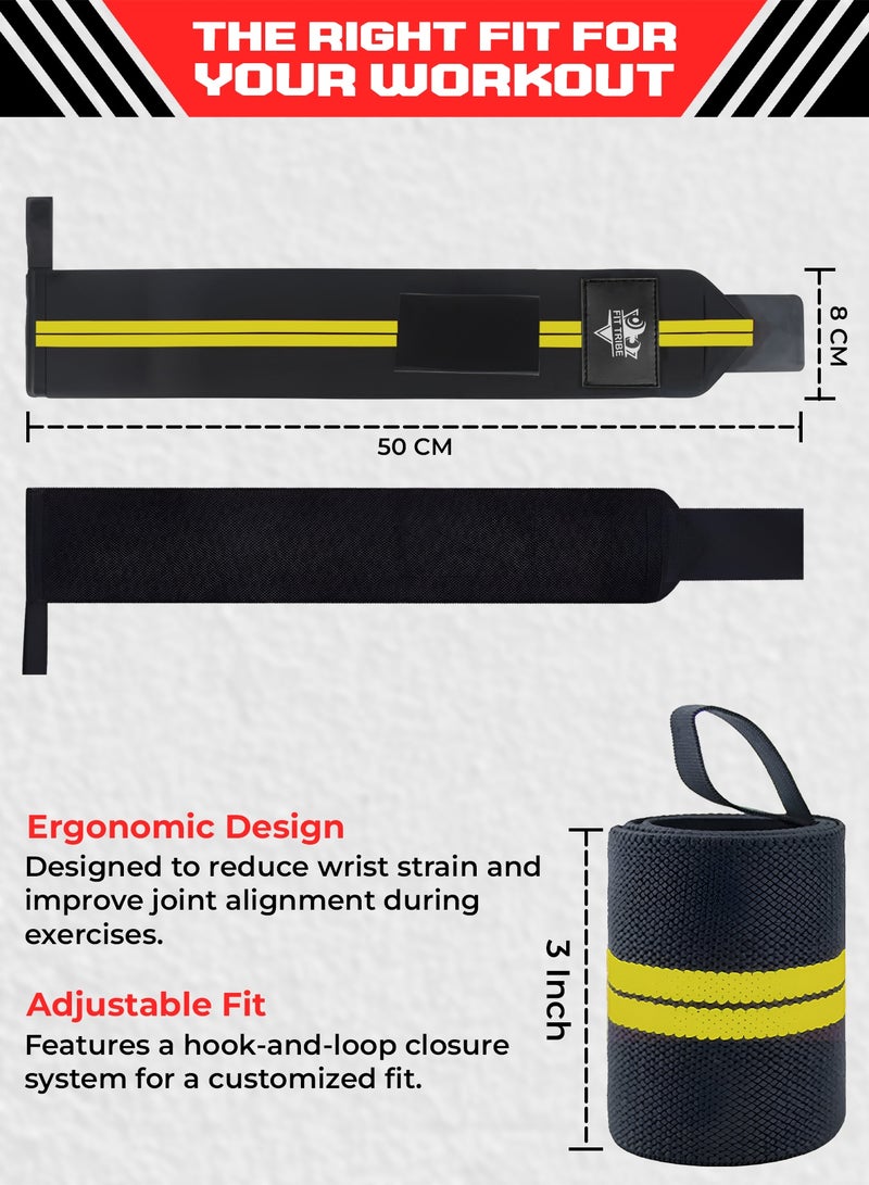 FIT TRIBE Workout Wrist Straps for Powerlifting - Premium Wrist Support for Men & Women - Thumb Loops for Extra Grip and Comfort - Ideal for Weightlifting and Intense Workouts (Yellow Stripes) - Image 4