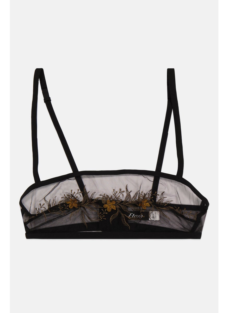 Etam Women Non Padded Wireless Embroidered Lace Bra, Black  - Image 1