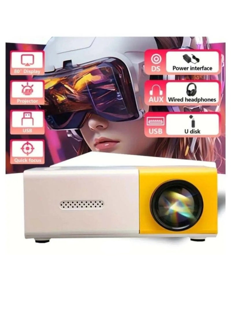 Mini Projector Ful HD 1080P LED Projector Home Cinema Theater - Hligh Resolution LED Projector with JSB, SD, AV, HDMI Slots - Compact, Portable, and Stylish (Yellow) - Image 1