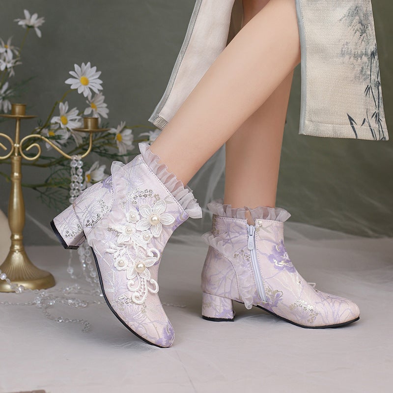 Foreign Single 2024 National Wind Lace Flower 33-43 Big Children National Tide Cheongsam Chinese Clothing Women'S Low Boots - Image 4