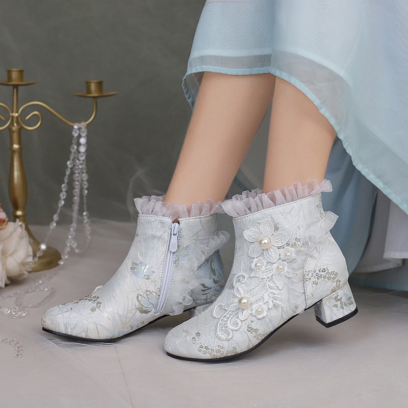 Foreign Single 2024 National Wind Lace Flower 33-43 Big Children National Tide Cheongsam Chinese Clothing Women'S Low Boots - Image 3