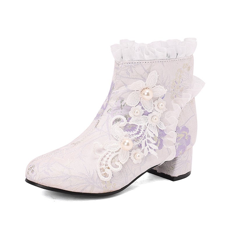 Foreign Single 2024 National Wind Lace Flower 33-43 Big Children National Tide Cheongsam Chinese Clothing Women'S Low Boots - Image 1