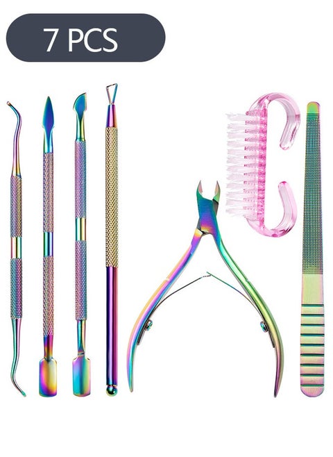 7 Piece Nippers Pusher Manicure Tool Kit, Cuticle Nippers and Ingrown Toenail File, Triangle Nail Polish Remover Cuticle Pusher Trimmer