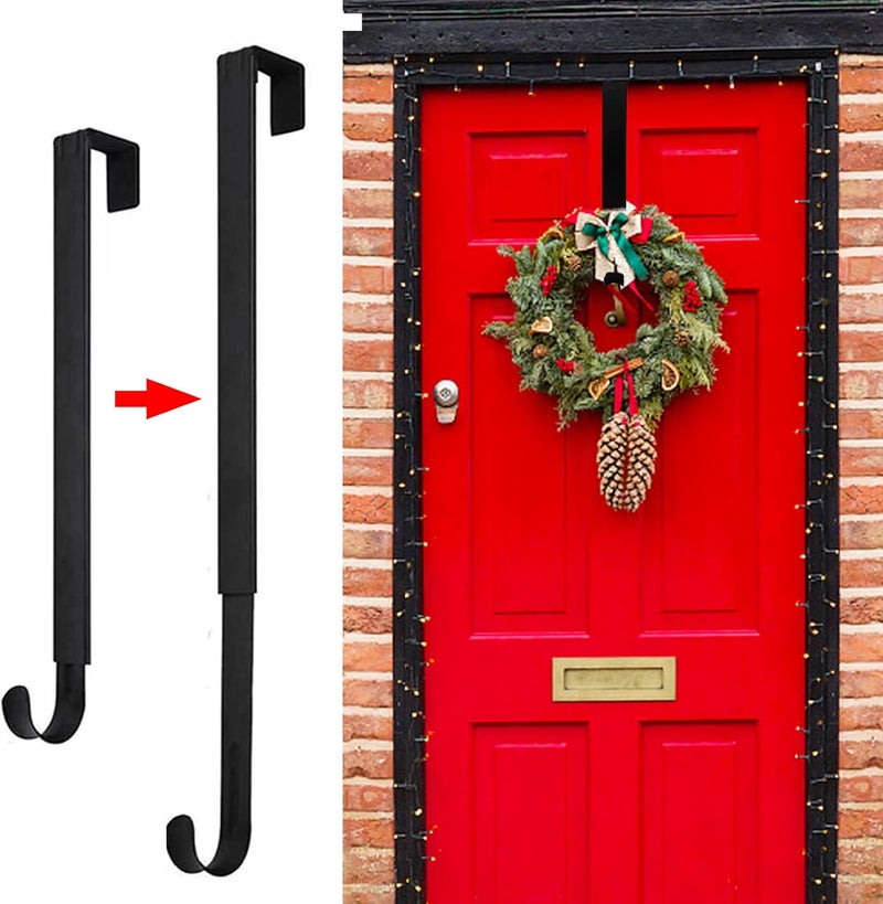 ZMCINER GP Life Wreath Hanger for Front Door, Adjustable from 15 to 25 Inches Hanger, 20 lbs Larger Door Upgrade Christmas Fall Wreaths Decorations Hook (Black) - Image 1