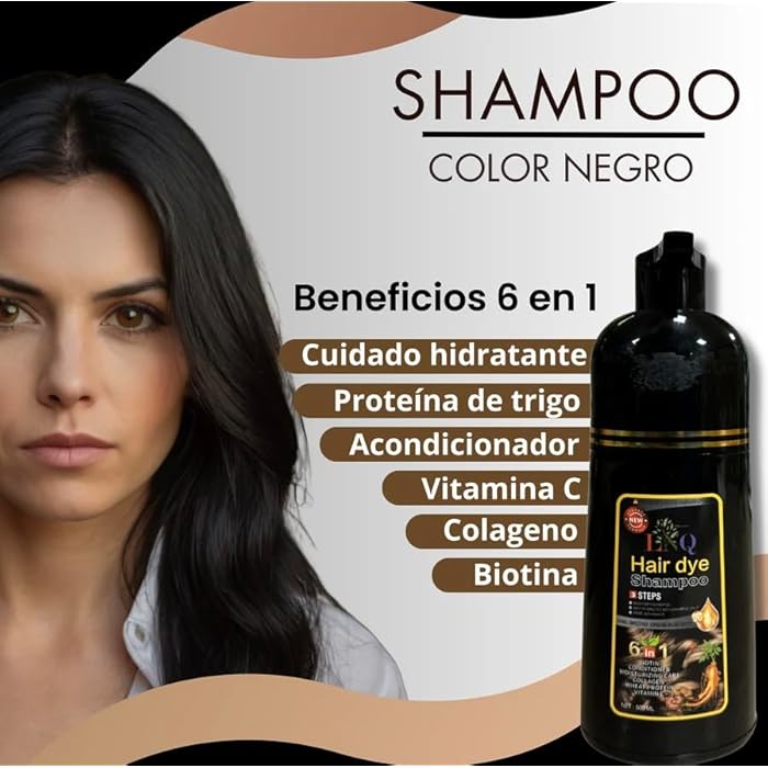 Tinte Shampoo 6 en 1 – Cubre Canas al Instante – Con Biotina, Colágeno y Ginseng – Sin Amoniaco – 500 ml (Negro) - Image 2