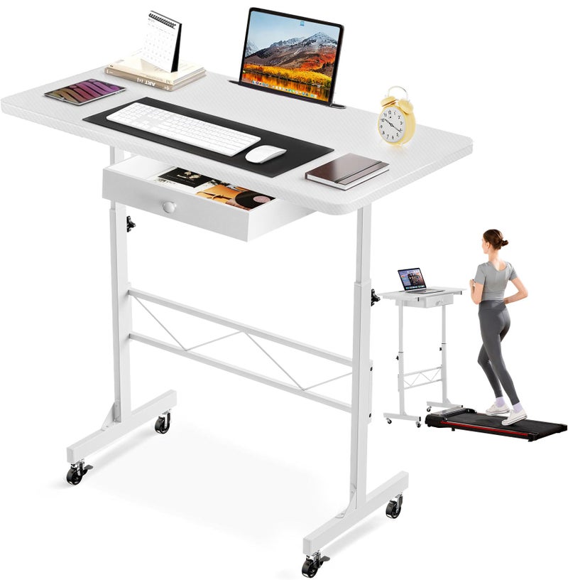 COMHOMA Small Standing Desk Adjustable Height Small Computer Desk Mobile Portable Rolling Laptop Table with Wheels 32" Computer Workstation Sit Stand Desks Portable Standing Table Treadmill desks - Image 1