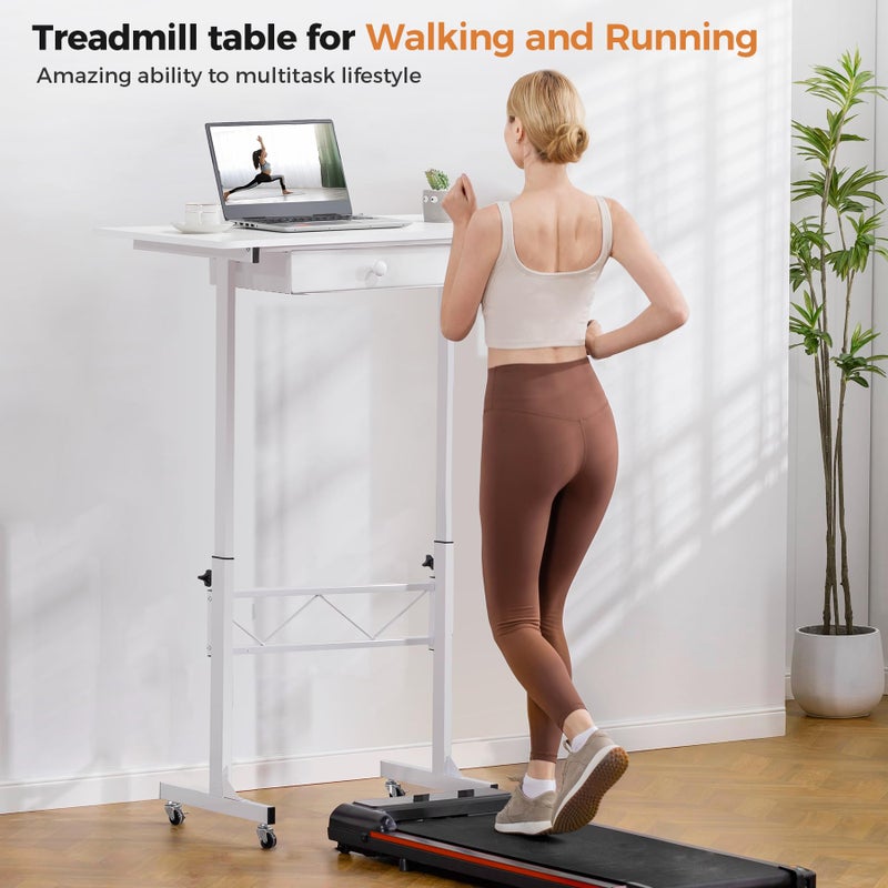 COMHOMA Small Standing Desk Adjustable Height Small Computer Desk Mobile Portable Rolling Laptop Table with Wheels 32" Computer Workstation Sit Stand Desks Portable Standing Table Treadmill desks - Image 2