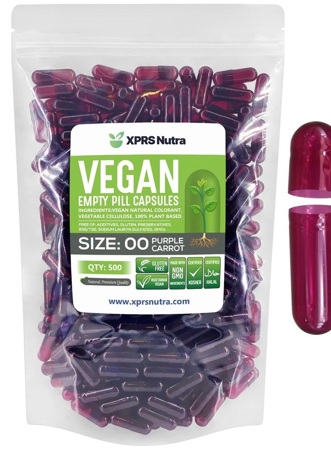 XPRS Nutra Size 00 Empty Capsules - 500 Count Empty Vegan Capsules - Vegetarian Empty Pill Capsules- DIY Vegetable Capsule Filling- Veggie Pill Capsules Empty Caps (Purple Carrot) - Image 1