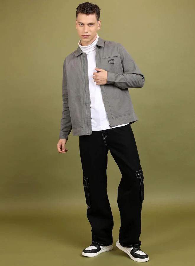 HIGHLANDER Spread Collar Denim Jacket with Slip Pocket by Styli