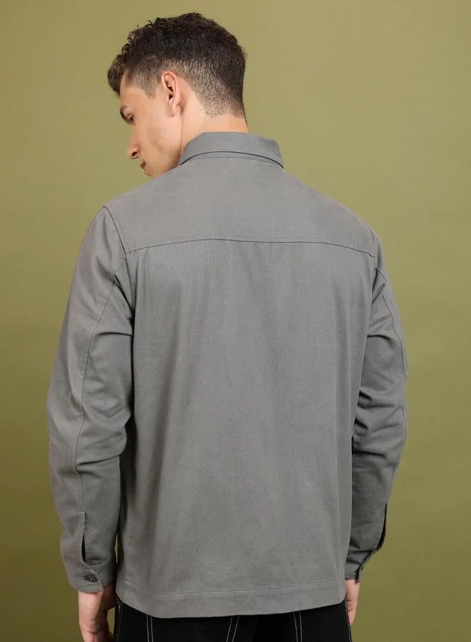 HIGHLANDER Spread Collar Denim Jacket with Slip Pocket by Styli