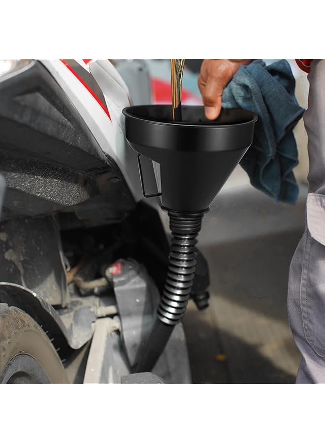 KASTWAVE Automotive Funnel Set, Wide Mouth Fuel Funnels With Long Neck, Flexible Right Angle Funnels, Detachable Spout And Filter For Water, Gasoline, Coolant, Engine Oil (5-Piece,Black) - Image 4