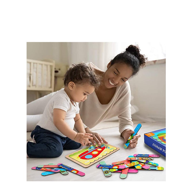 SOLARAE Vehicles Wooden Jigsaw Puzzles Pattern Blocks Sorting and Stacking Toys Peg Puzzle Preschool Montessori Educational Toys for Toddlers Kids Boys Girls Age 3+ Years Old - Image 3