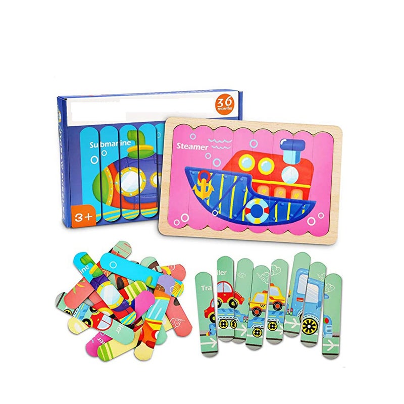 SOLARAE Vehicles Wooden Jigsaw Puzzles Pattern Blocks Sorting and Stacking Toys Peg Puzzle Preschool Montessori Educational Toys for Toddlers Kids Boys Girls Age 3+ Years Old - Image 1