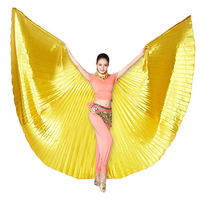 Nimiman Women Egyptian Professional Belly Dance Costume Wings with Sticks Gold