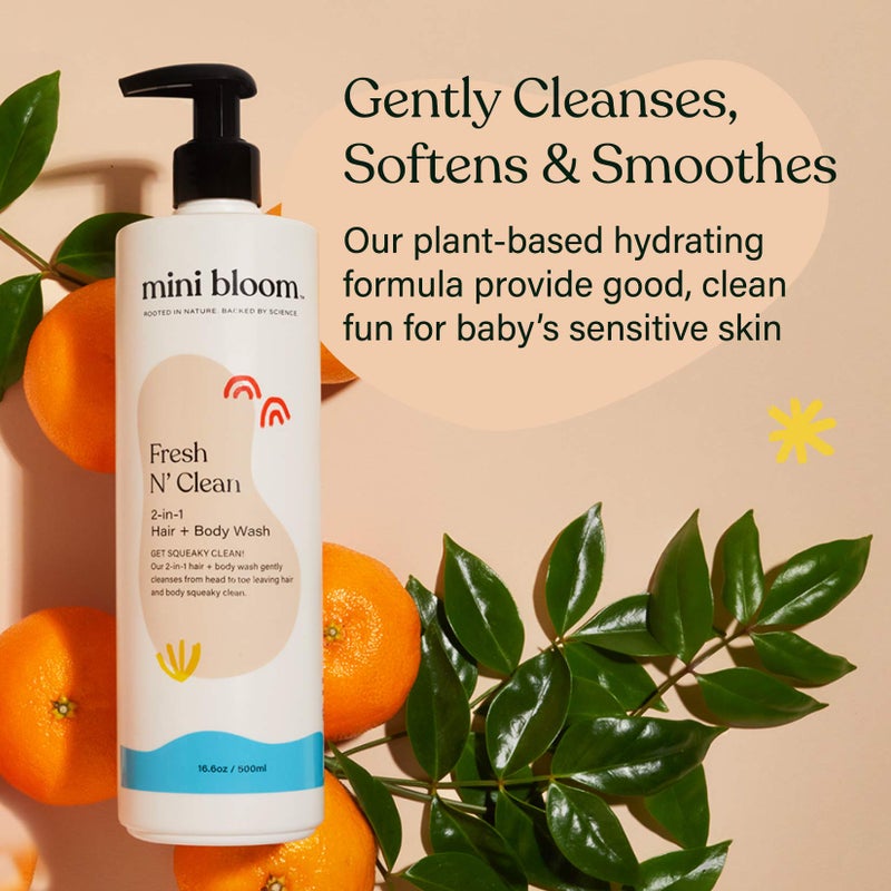 Mini Bloom Fresh Nâ€™ Clean 2-in-1 Hair + Body Wash | Shampoo Sulfate-Free | Baby & Kid Safe | Gently Cleanses Head to Toe w/Aloe leaf, Chamomile extract, Lavender & Botanicals 16.6 oz - Image 2