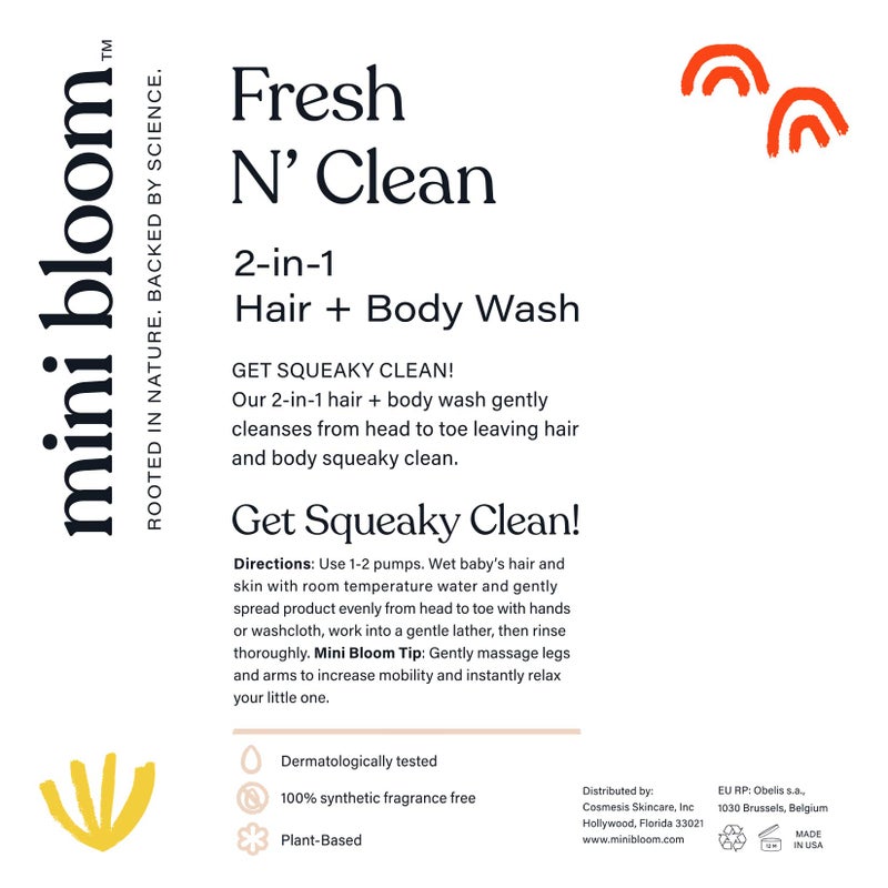 Mini Bloom Fresh Nâ€™ Clean 2-in-1 Hair + Body Wash | Shampoo Sulfate-Free | Baby & Kid Safe | Gently Cleanses Head to Toe w/Aloe leaf, Chamomile extract, Lavender & Botanicals 16.6 oz - Image 5