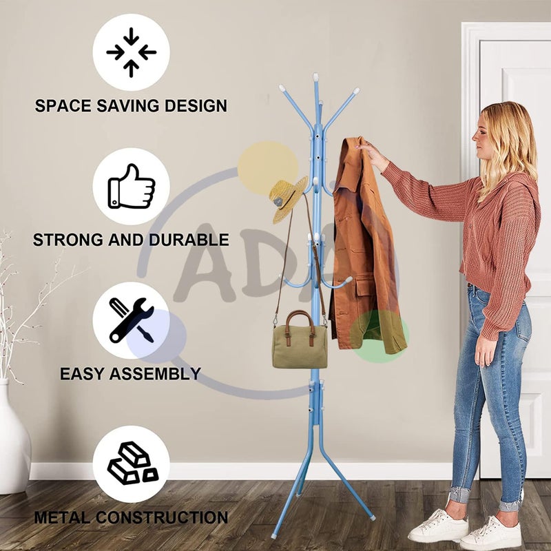 ADA Wrought Iron Coat Rack Hanger Creative Fashion Bedroom for Hanging Clothes Shelves, Wrought Iron Racks Standing Coat Rack (Blue) - Image 3