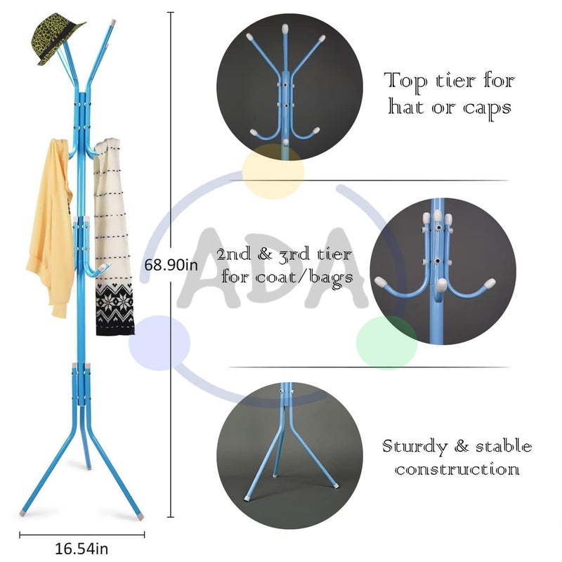 ADA Wrought Iron Coat Rack Hanger Creative Fashion Bedroom for Hanging Clothes Shelves, Wrought Iron Racks Standing Coat Rack (Blue) - Image 4