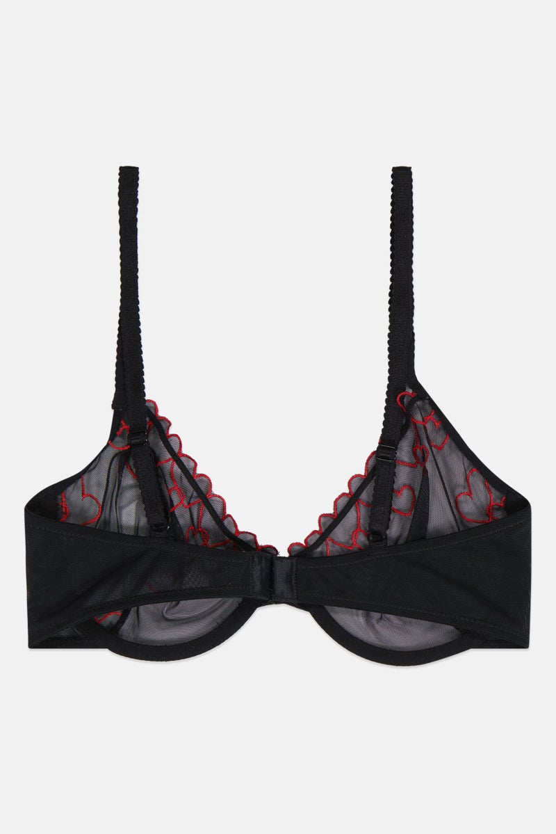 LOST INK Women Non Padded Underwire Textured Bra, Black  - Image 2