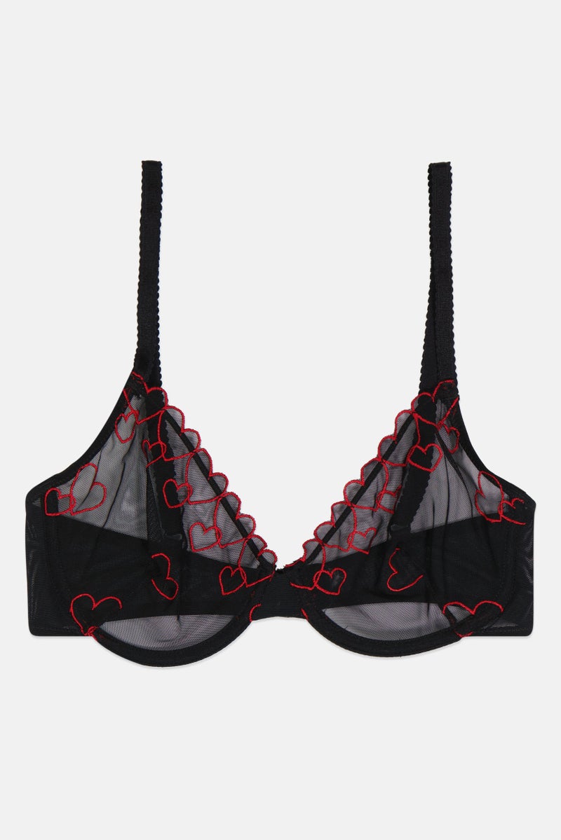 LOST INK Women Non Padded Underwire Textured Bra, Black  - Image 1