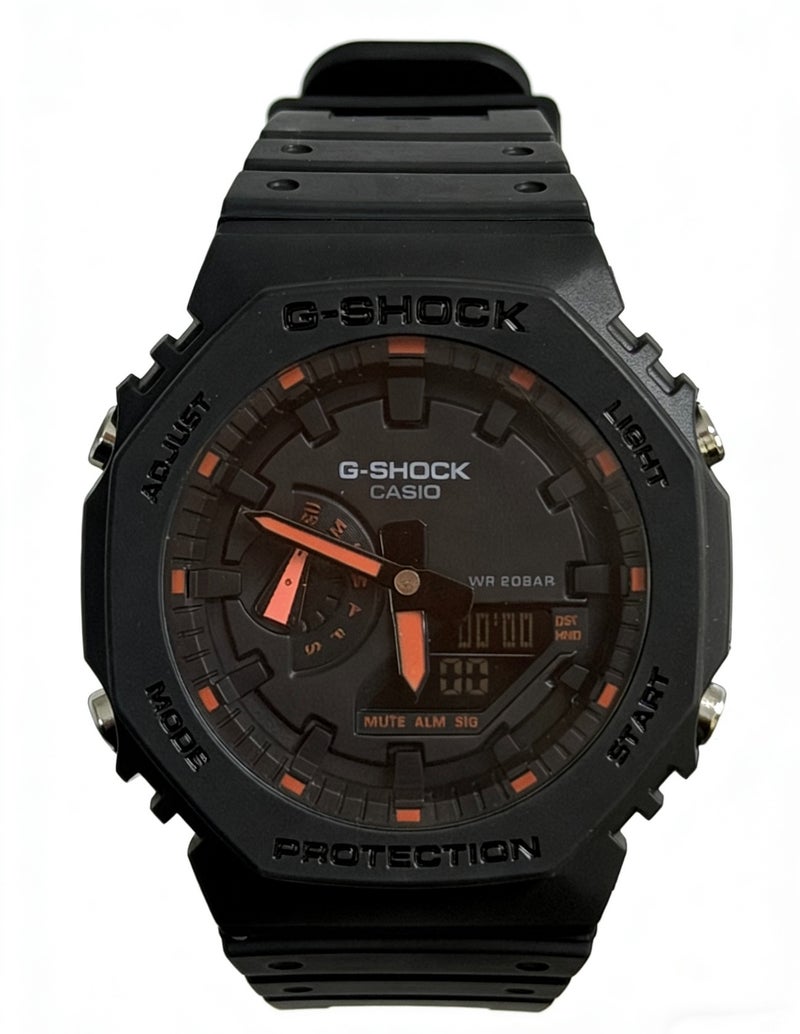 CASIO Casio LCD/pointer double display series G-SHOCK night neon series classic fashion trend Shi Ying movement resin strap Japanese and Korean men's watch black dial. - Image 1