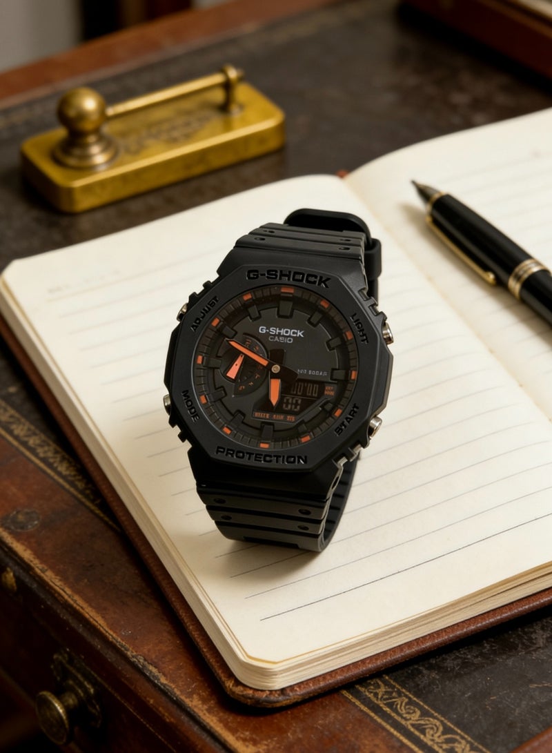 CASIO Casio LCD/pointer double display series G-SHOCK night neon series classic fashion trend Shi Ying movement resin strap Japanese and Korean men's watch black dial. - Image 3