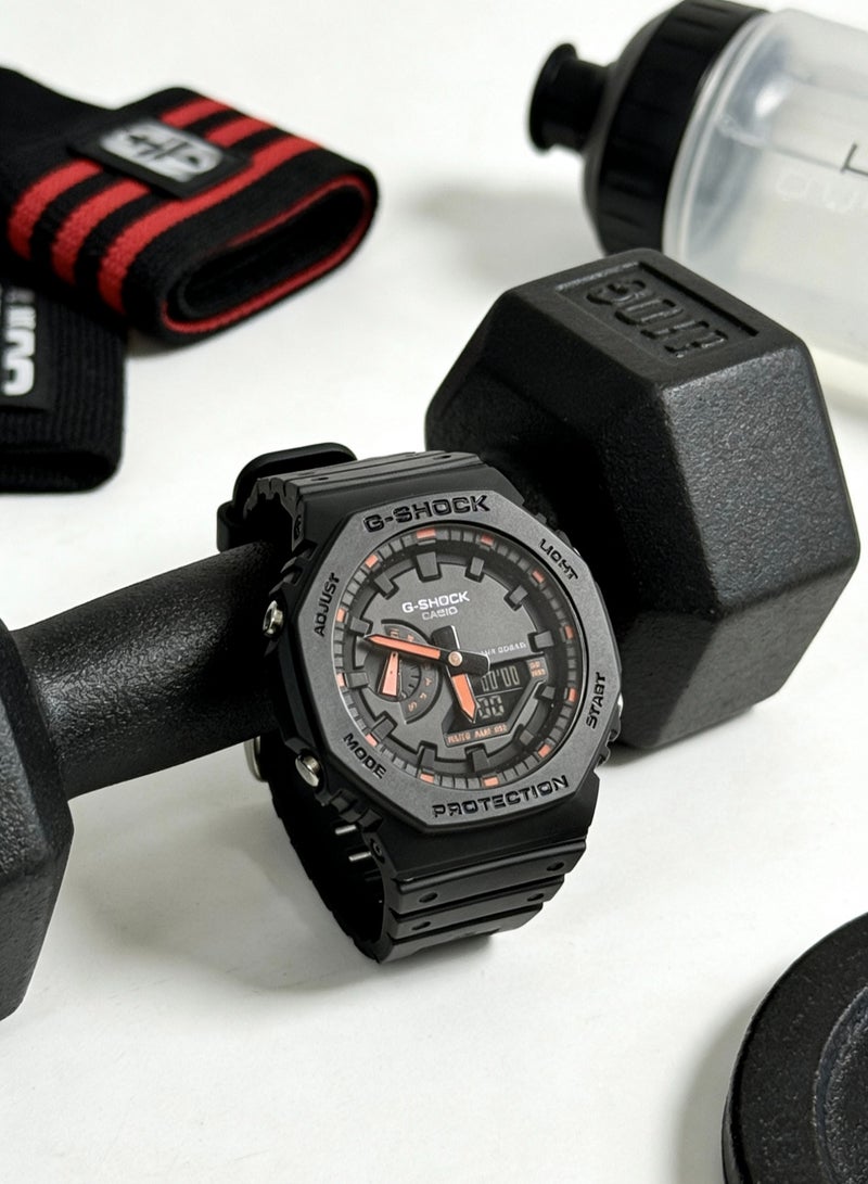 CASIO Casio LCD/pointer double display series G-SHOCK night neon series classic fashion trend Shi Ying movement resin strap Japanese and Korean men's watch black dial. - Image 2