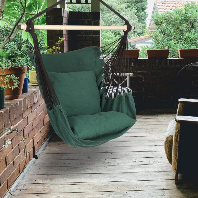 Highwild Hammock Chair Hanging Rope Swing - Max 500 Lbs - 2 Cushions Included - Steel Spreader Bar with Anti-Slip Rings - for Any Indoor or Outdoor Spaces (D- Cushions Included-Green) - Image 2