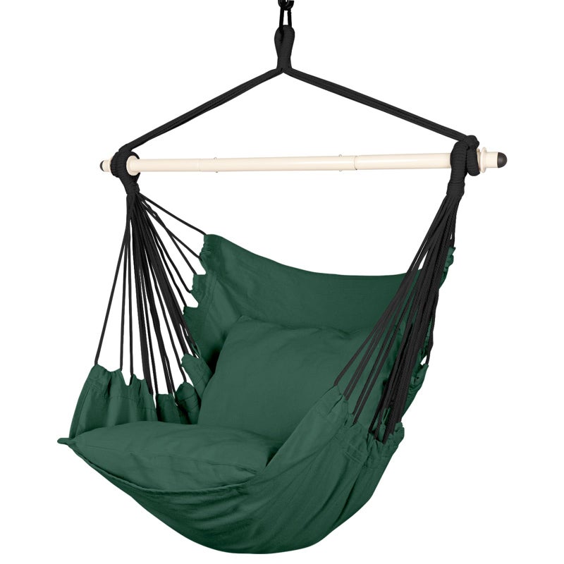 Highwild Hammock Chair Hanging Rope Swing - Max 500 Lbs - 2 Cushions Included - Steel Spreader Bar with Anti-Slip Rings - for Any Indoor or Outdoor Spaces (D- Cushions Included-Green) - Image 1