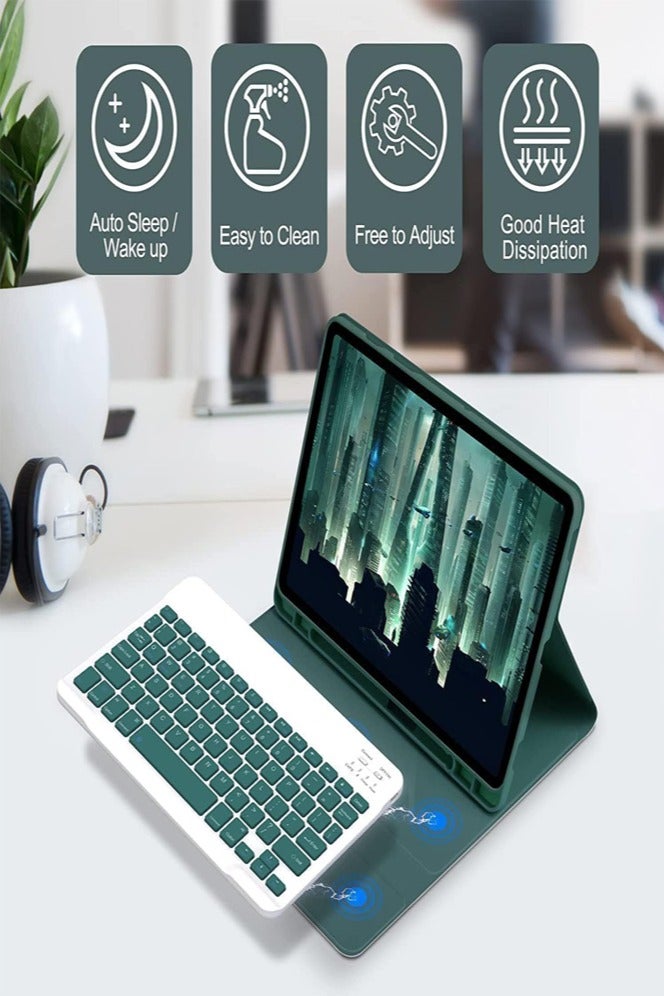 Keyboard Case Compatible with Samsung Galaxy Tab S10 FE Plus 13.1 inch 2025 SMX620 X626B Slim PU Cover Detachable Wireless Keyboard Green - Image 2