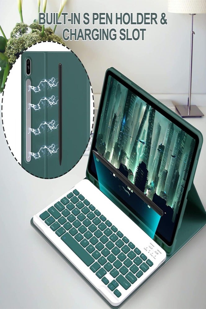 Keyboard Case Compatible with Samsung Galaxy Tab S10 FE Plus 13.1 inch 2025 SMX620 X626B Slim PU Cover Detachable Wireless Keyboard Green - Image 3