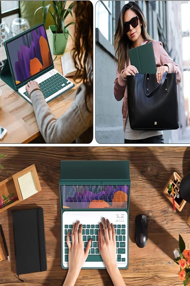 Keyboard Case Compatible with Samsung Galaxy Tab S10 FE Plus 13.1 inch 2025 SMX620 X626B Slim PU Cover Detachable Wireless Keyboard Green - Image 5