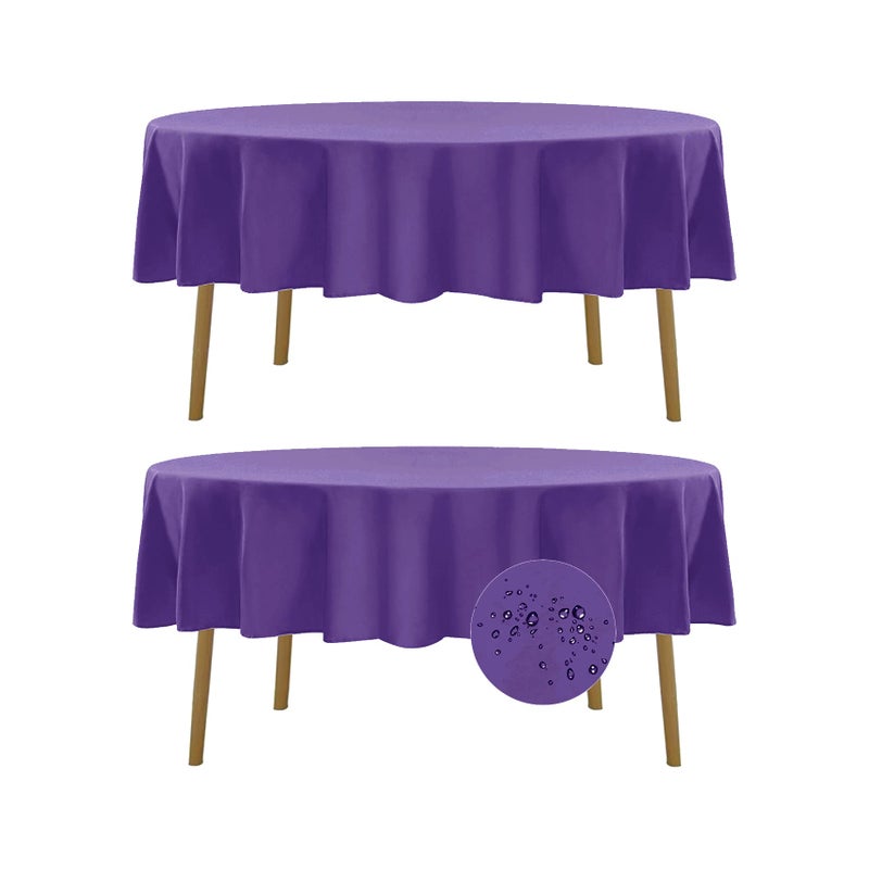 Fokitut 2 Pack Waterproof Round Tablecloth 90 Inch Stain Resistant and Wrinkle Polyester Table Cloth Fabric Table Cover for Kitchen Dining Wedding Party Holiday DinnerPurple