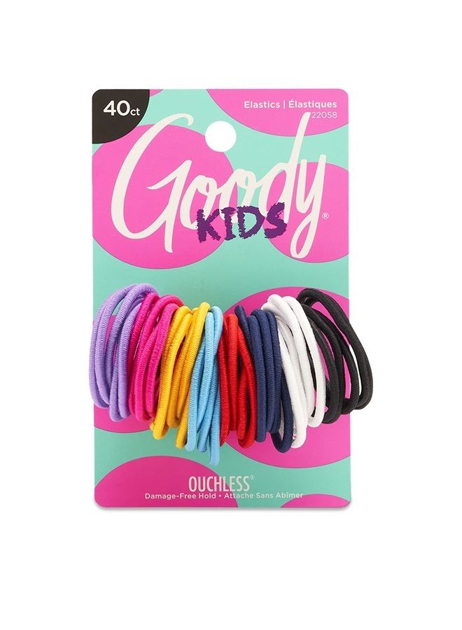 Goody Kids Ouchless Elastic Hair Tie - 40 Count, Assorted Colors - 2MM for Fine to Medium Hair - Pain-FreeHair Accessories for Men, Women, Boys, and Girls - for Long Lasting Braids, Ponytails - Image 1