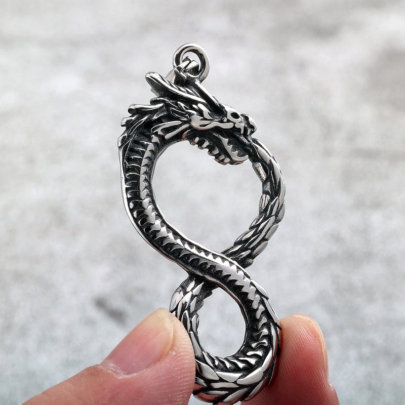 Retro Stainless Steel Pendant Suitable For Both Men And Women, Three-Dimensional 8-Shaped Dragon Necklace - Image 4