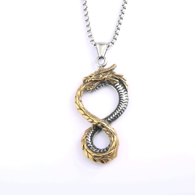 Retro Stainless Steel Pendant Suitable For Both Men And Women, Three-Dimensional 8-Shaped Dragon Necklace - Image 1