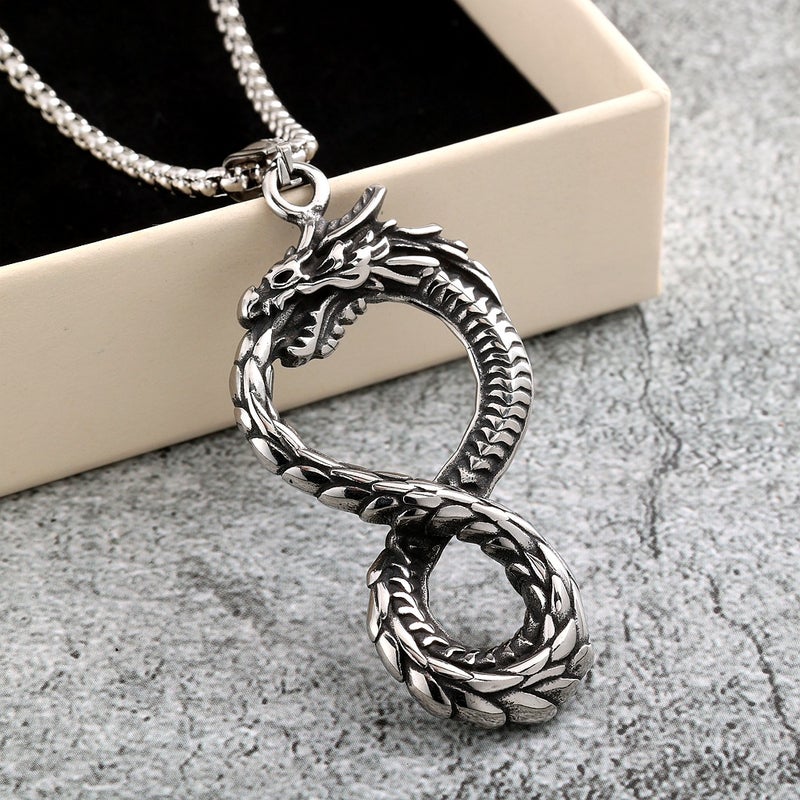 Retro Stainless Steel Pendant Suitable For Both Men And Women, Three-Dimensional 8-Shaped Dragon Necklace - Image 3