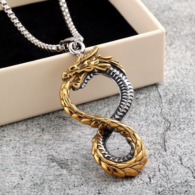 Retro Stainless Steel Pendant Suitable For Both Men And Women, Three-Dimensional 8-Shaped Dragon Necklace - Image 5