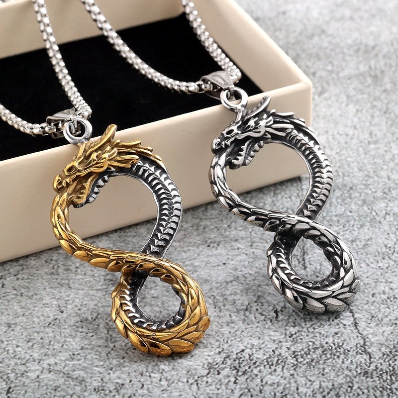 Retro Stainless Steel Pendant Suitable For Both Men And Women, Three-Dimensional 8-Shaped Dragon Necklace - Image 2