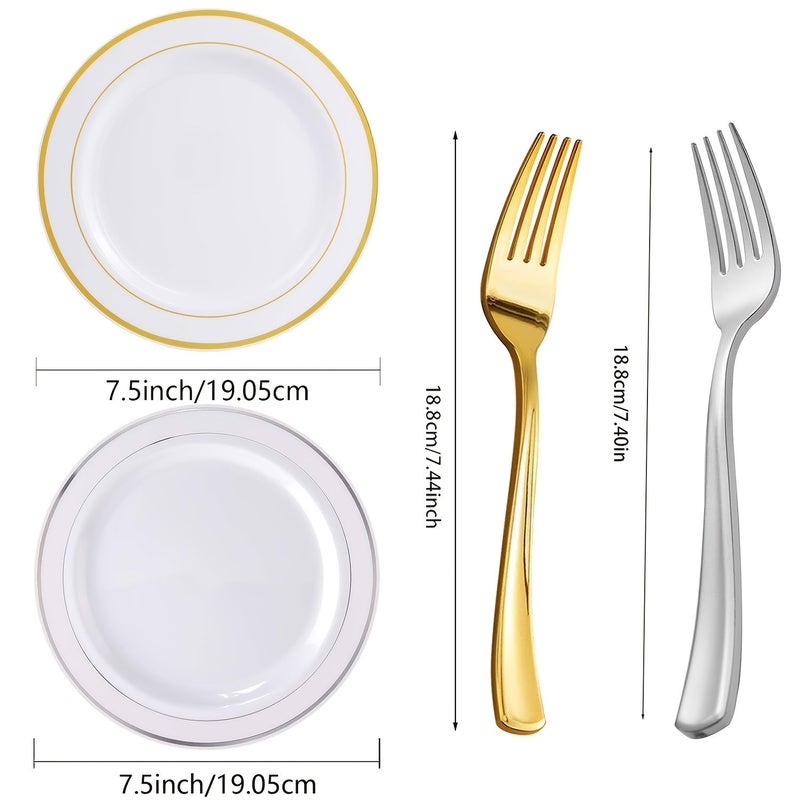 20 Plastic Utensils For Parties Including Elegant Dessert Plates With Golden Edges And Forks Sturdy Cutlery For Birthday Wedding Welcome Gatherings - Image 3