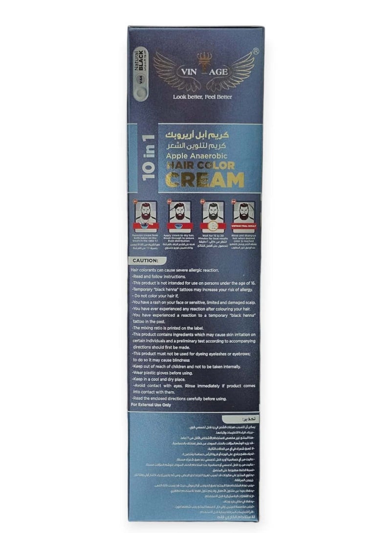 vintage Hair Color Cream 10 in 1 Natural Black V44 - Image 4