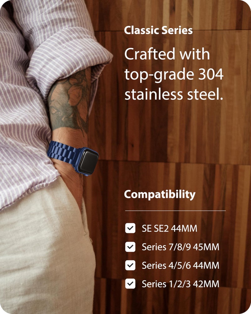 Fullmosa Compatible Apple Watch Bands 45mm 44mm 42mm, Metal iWatch Band with Case for Apple Watch Series 9 8 7 6 5 4 3 2 1 SE SE2, Blue - Image 3