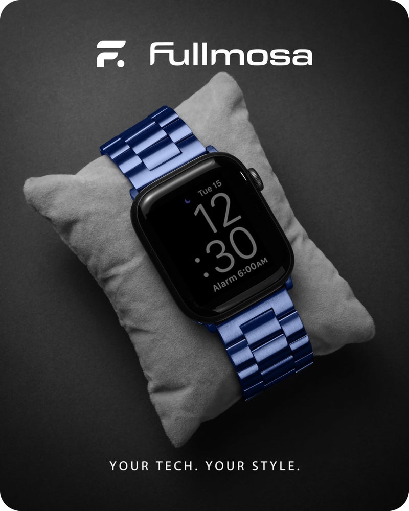 Fullmosa Compatible Apple Watch Bands 45mm 44mm 42mm, Metal iWatch Band with Case for Apple Watch Series 9 8 7 6 5 4 3 2 1 SE SE2, Blue - Image 2