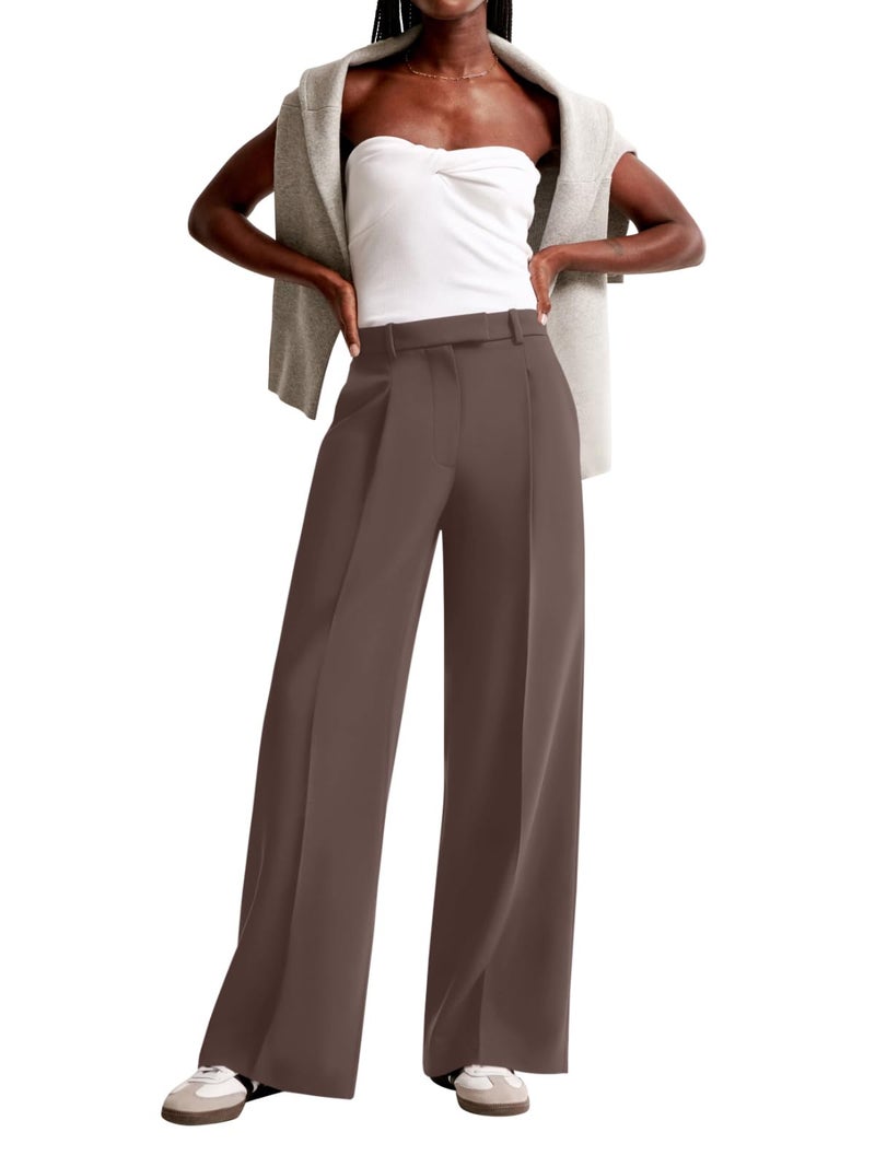 NIMIN Women Wide Leg Pants High Waisted 2026 Dressy Office Work Trousers Business Casual Pants with Pockets Chocolate Brown - Image 5
