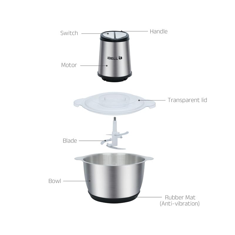 IBELL MT200SM Electric Chopper, 2-Yr Warranty, 2 Litre Stainless Steel Bowl, 700W, Multi Purpose for Cutting Slicing Meat, Vegetables, Nuts & Fruits (Silver) - Image 5