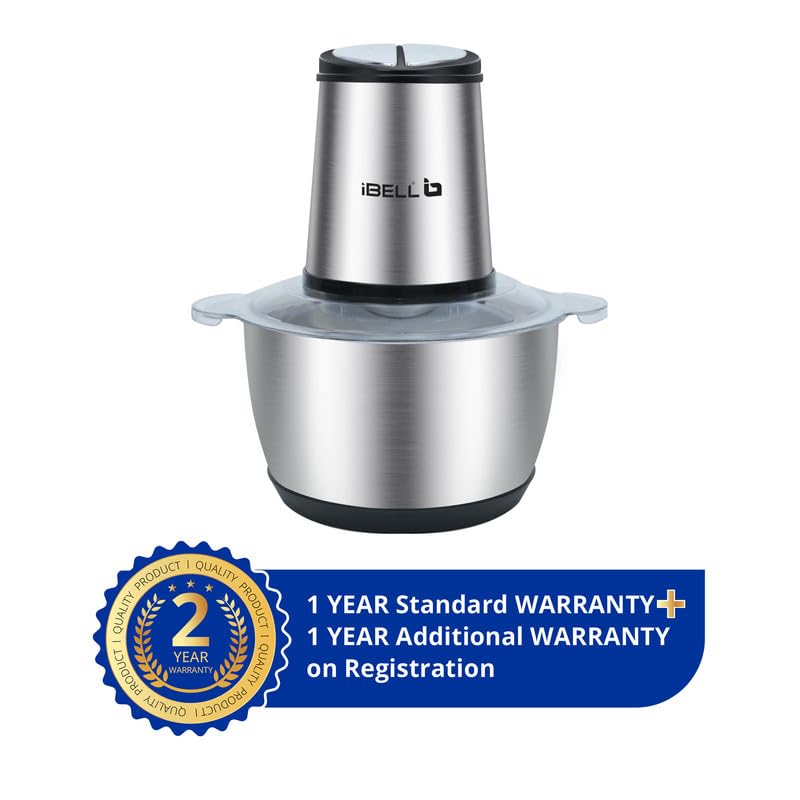 IBELL MT200SM Electric Chopper, 2-Yr Warranty, 2 Litre Stainless Steel Bowl, 700W, Multi Purpose for Cutting Slicing Meat, Vegetables, Nuts & Fruits (Silver) - Image 2