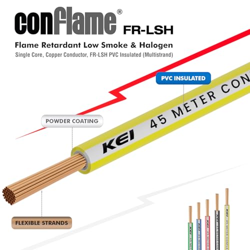KEI CONFLAME FRLSH 1.5 sqmm 1 Core Copper Heat Resistant Flame Retardant Low Smoke & Halogen - Lead Free House Wire for Domestic & Industrial Electrical Wiring (Yellow, 45 Meters) - Image 3