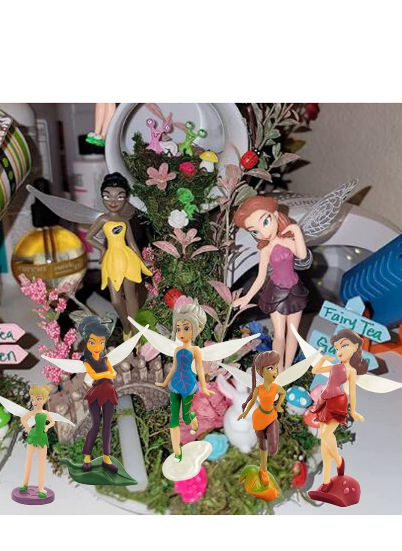 SYOSI - Flower Fairy Pixie Miniature Fairy Garden Ornament Fairy Pixie Girl Fly Wing DIY Dollhouse Decor, Princess Tinker Bell Fairy Model Dolls Gift for Children(7 PCS) - Image 1