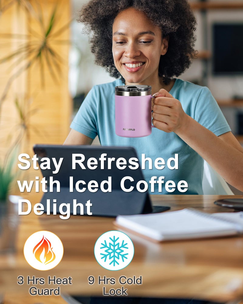 RAYMYLO Insulated Coffee Mug 12 oz, Double Wall Stainless Steel Coffee Mug with Lids, Leak-Proof & Detachable Slider Lid for Thorough Clean, Keeps Coffee Cold for 9 Hrs, Suitable for Camp Home Office - Image 2