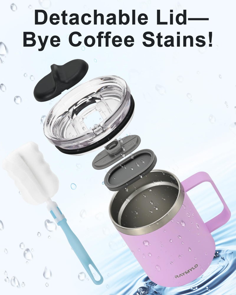 RAYMYLO Insulated Coffee Mug 12 oz, Double Wall Stainless Steel Coffee Mug with Lids, Leak-Proof & Detachable Slider Lid for Thorough Clean, Keeps Coffee Cold for 9 Hrs, Suitable for Camp Home Office - Image 5